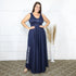 Vestido três listras plissado VESTIDO DE FESTA PETRA FINA AZUL MARINHO M